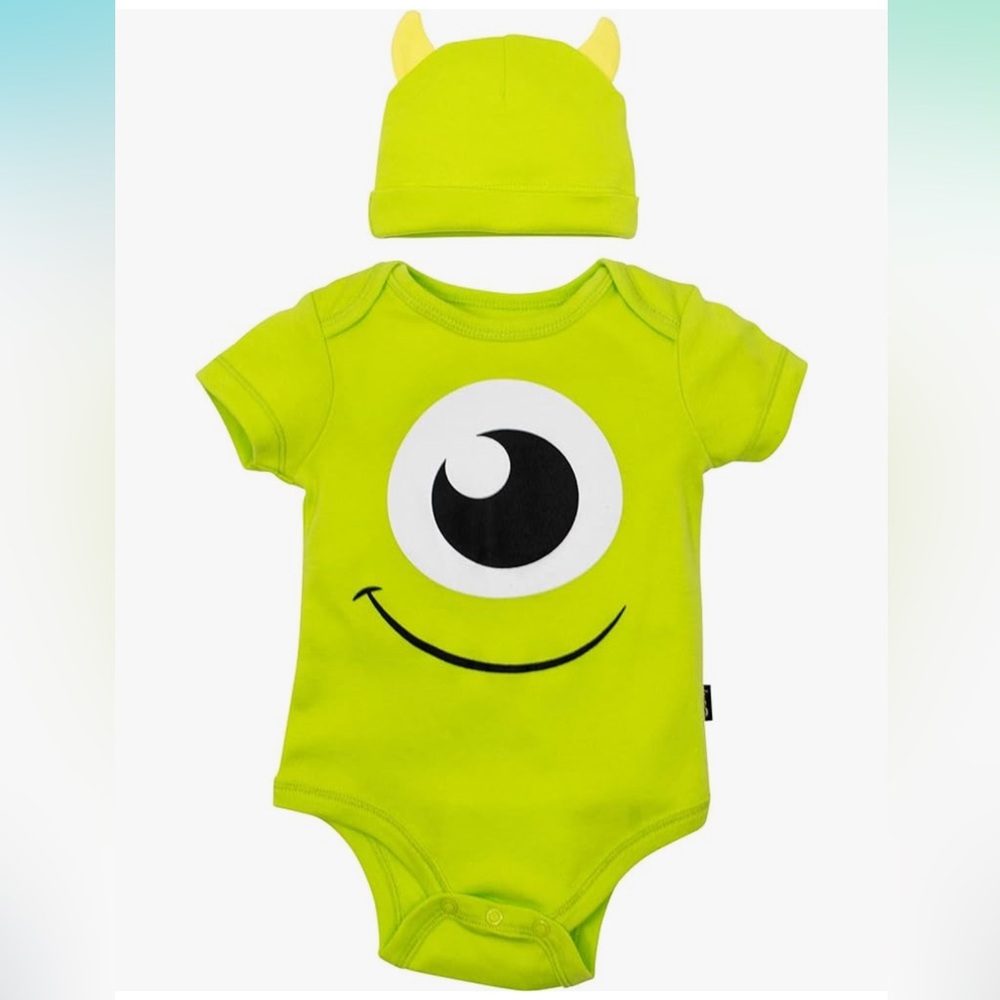 Monster’s Inc baby bodysuit & hat set 12-18mo - Mike Wazoski